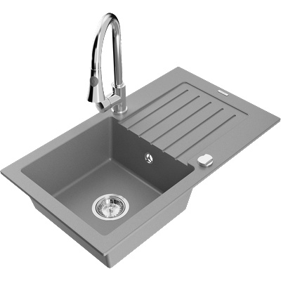 Mexen Pablo гранитна мивка с 1 отделение с отцедник и кухненски смесител Elia, сив - 6510-71-670101-00 (6510-71-670101-00)