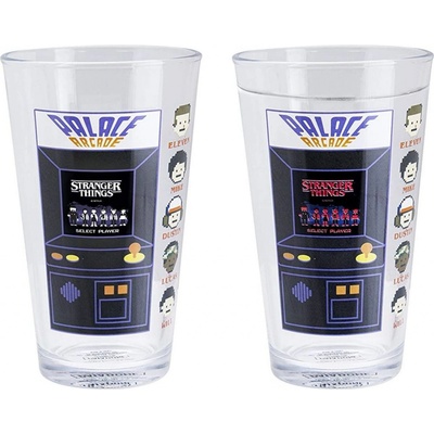 CurePink Proměňovací sklenice Stranger Things Arcade Palace PP10172ST 450 ml