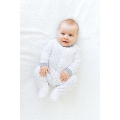 Baby Service Kojenecký overal bavlna šedo růžový puntík