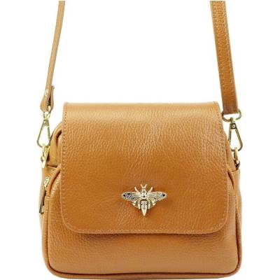 Camel kožená crossbody kabelka s broží menší
