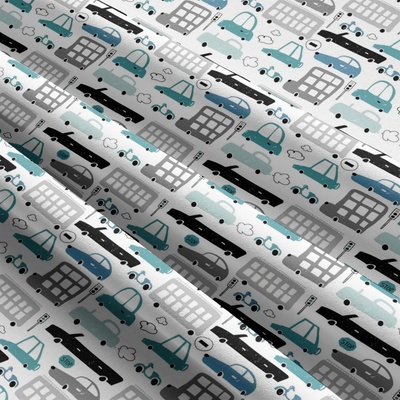 Bavlnená látka vzor autíčka tyrkys modern, metráž 160 cm
