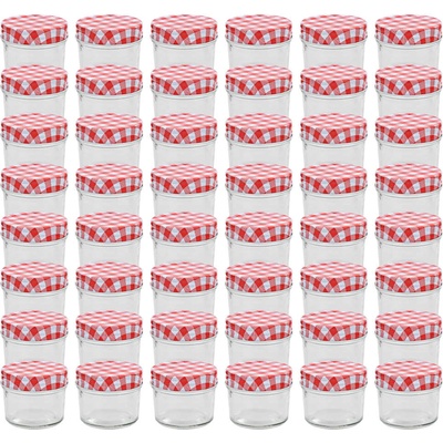 vidaXL Стъклени буркани за сладко с бяло-червени капачки 48 бр 110 мл (50790)
