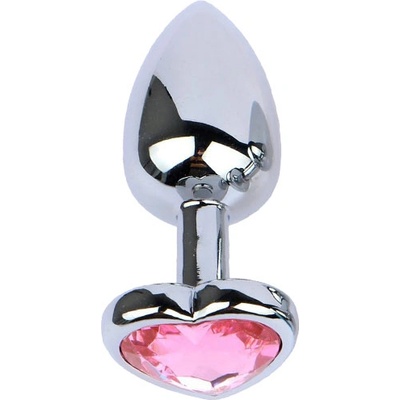 Sensual Метално дилдо Butt Plug "SILVER HEART PINK" 7 см. Размер-S