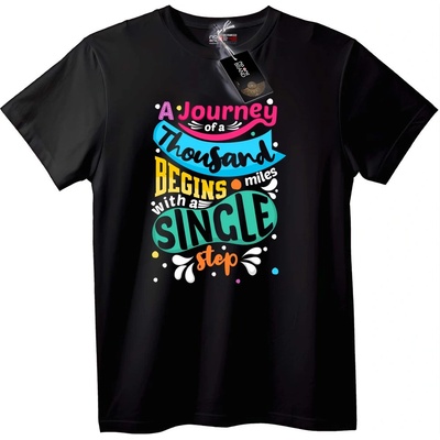 NOONEBRAND Тениска Пътуването Започва с Една Стъпка - 7XL, Black