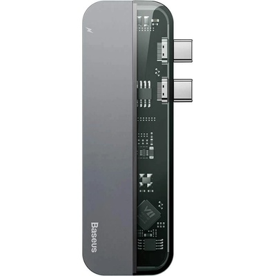 Baseus Transparent Series USB-C Hub CAHUB-TS0G - мултифункционален хъб за свързване на допълнителна периферия за устройства с USB-C (тъмносив)