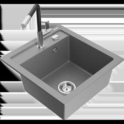 Vito гранитна кухненска мивка с 1 отделение и кухненски смесител Flora, сив - 6503-71-670401-07 (6503-71-670401-07)
