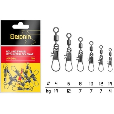 Delphin Rolling Karabínka s Obratlíkom Swivel with Interlock Snap veľ.4 10 ks 14 kg