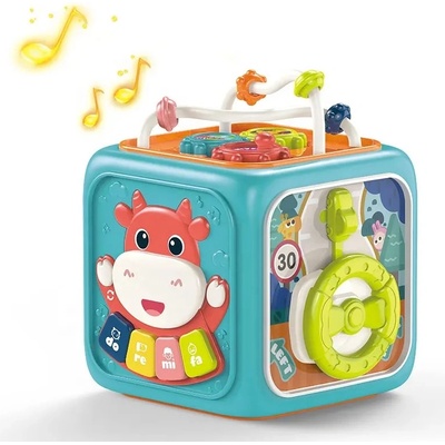 Raya Toys Бебешка играчка 6 в 1 Raya Toys - Мултифункционално кубче с музика и светлини, мента (503123104)