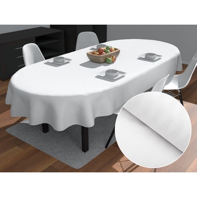 Biante Damaškový oválný ubrus Atlas Gradl DM-010 Bílý proužky 1 cm 120x160 cm