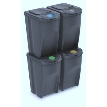 Prosperplast Sada 4 odpadkových košů SORTIBOX recyklovaná černá objem 4 x 35 L