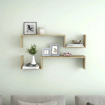vidaXL Стенни рафтове, 2 бр, дъб сонома, 100x15x20 см, инженерно дърво (807271)
