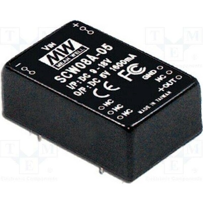 MEAN WELL SCW08A-12 Měnič: DC/DC; 8W; Uvst: 9÷18VDC; Uvýst: 12VDC; Ivýst: 670mA; THT