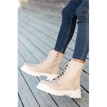 Moda Trend Дамски велурени боти с връзки - Бежови #358757 (358757_Бежов)