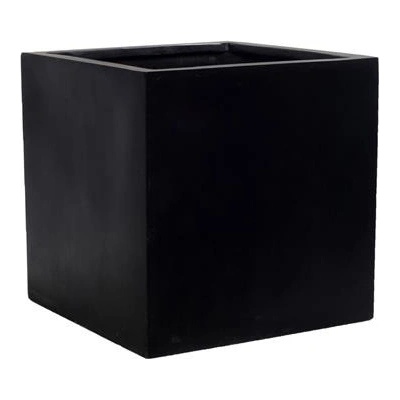 Pottery Pots květináč čtvercový Block S Black Natural Fiberstone 30 x 30 x 30 cm
