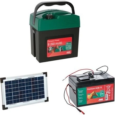 Ako Sada elektrického ohradníku Compact Power B 260 multi a solární panel 5 W a akumulátor 15 Ah