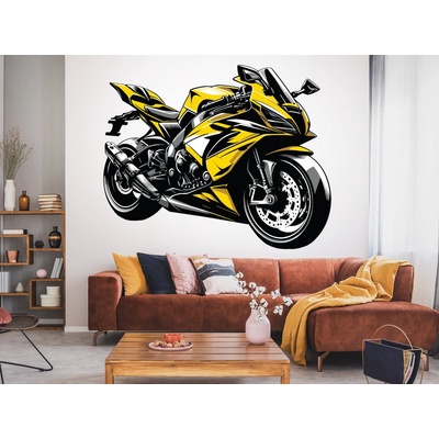 Nalepte.cz Žltá motorka textilní prelepiteľná nálepka na stenu hárok 130 x 105 cm