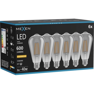 Mexen Vintis 6x LED нажежаема лампа E27, ST64, 8W, Топла - 2200K, 600 lm, опушена (L152-E27-0822-70x06)