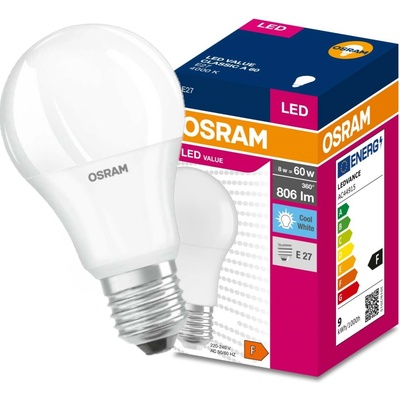 Osram LED VALUE CL A FR 60 9W/865 E27 6500K studená biela
