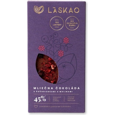 LASKAO 45% Mléčná čokoláda s malinami a borůvkami 75 g