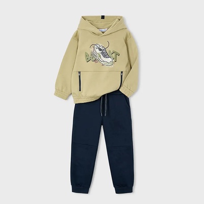Mayoral Ватиран анцуг суичър без цип bskt в цвят пшеница и черен спортен панталон за мини момче Mayoral