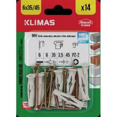 Klimas Wkret-Met 6x45mm - 14 ks - Univerzálna rozperná hmoždinka so skrutkou, BRU