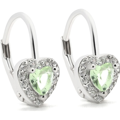 Rafity stříbrné naušnice s chrysolitem a zirkony E0013KL-03