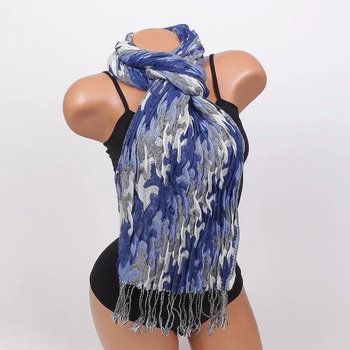 Image 1 of Ефектен дамски шал в синьо, бяло и сиво