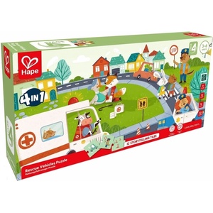 Hape Образователен пъзел 4 в 1 Hape International - Превозни средства (H1639) - baby