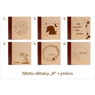 GEDEON Fotoalbum 10x15 500 foto Wood hnědé GRAVÍR Rozměr: Rozměr do 225 cm2, Motiv gravíru: Motiv dětský "X" + jméno