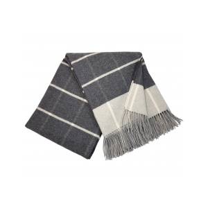 Interblanket Кашмирено Одеяло - Кариран Десен - Тъмносиво И Светлосиво С Ресни - 140x200 См