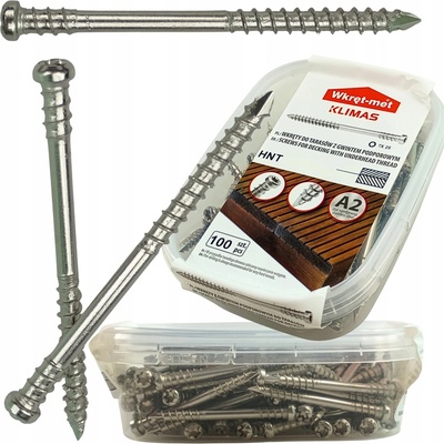 Terasový vrut KLIMAS 5x60 TORX T25 s podpůrným závitem NEREZ A2 válcová hlava (100 ks/bal)