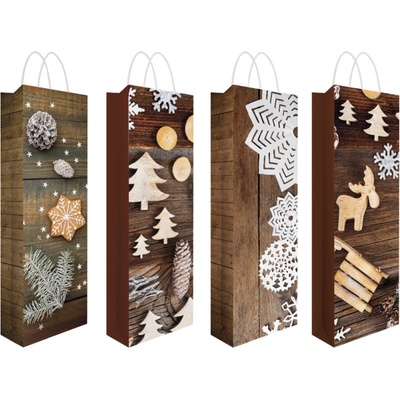 Maják Dárková taška na víno - Vánoční na lahev s glitry 12x36x9cm