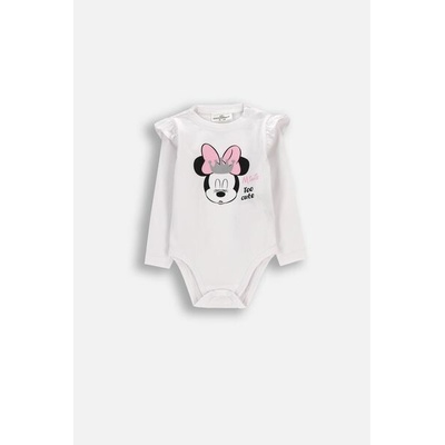 COCCODRILLO Body s dlouhým rukávem a volánky bílý s potiskem Minnie Mouse vpředu licence MINNIE MOUSE