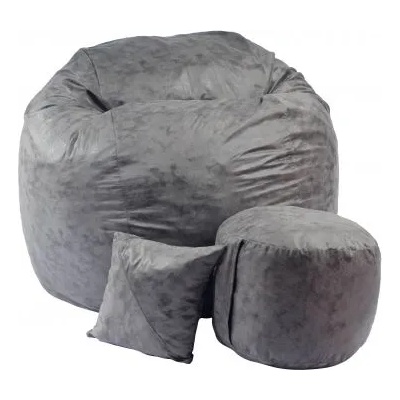 PUFRELAX Комплект, Барбарон с табуретка за крака и декоративна възглавница 900л. , King Size XL - Smoke Grey, Перящ се калъф, Трансформира се в легло, Пълнеж с микс от мемори пяна и дунапрен, Гама Premium (PUF-M-KOPXL-PT-MNGRE)