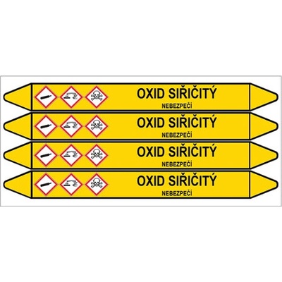 Značení potrubí, oxid siřičitý,4 ks, 250 × 26 mm PZ 007783