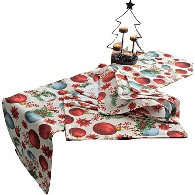 LKV Lomnice Vánoční set: Běhoun + 4 ks prostírání - červené vánoční ozdoby - 40 x 120cm
