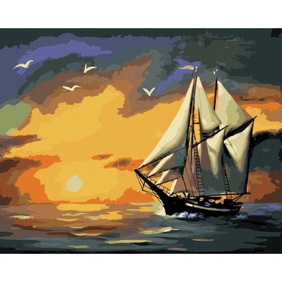 Zuty Malování Podle Čísel Plachetnice Západ Slunce A Racci D. Rusty Rust 80 x 100 cm Plátno R