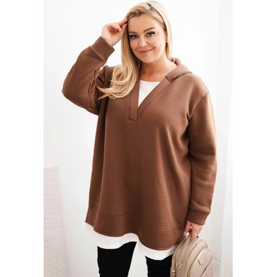 Kesi Dámska mikina zateplená Plus Size s kapucňou a výstrihom do V hnedá