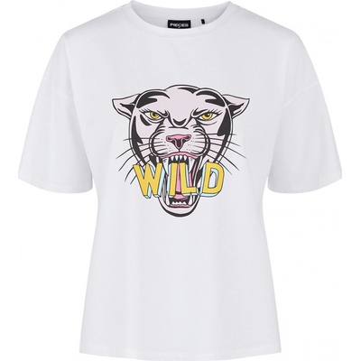 PIECES TRIČKO S POTISKEM PantherWild BÍLÉ