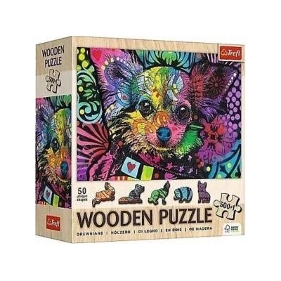Trefl Puzzle 500+1 Wooden Puzzle Colorful Puppy