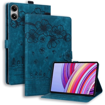 Xiaomi Кожен калъф за Xiaomi Redmi Pad 2 Pro - Дизайн Цвете & Коте, Стойка, Кардхолдер, Джоб за писалка, Протектор, 5 Цвята