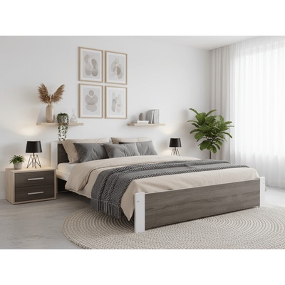 Textilomanie Ikaros biela / dub hľuzovka s lamelovým roštom s matrací Somnia 17 cm