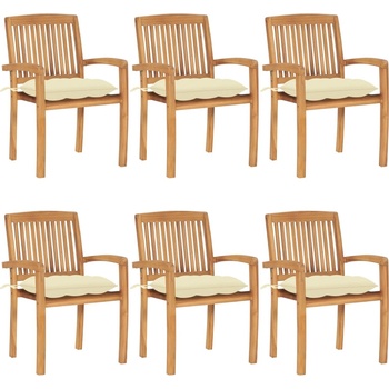 vidaXL Стифиращи градински столове с възглавници 6 бр тик масив (3073269)