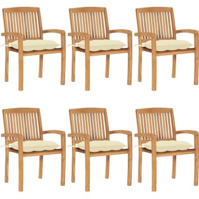 vidaXL Стифиращи градински столове с възглавници 6 бр тик масив (3073269)