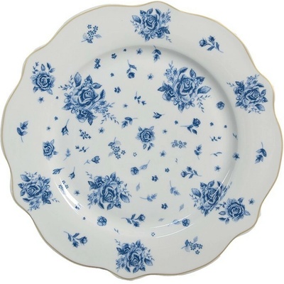 Clayre & Eef Biely dezertný tanier s modrými ružičkami Blue Rose Blooming 20 x 2 cm