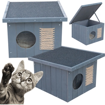 Pepita Изолирана къща за котки с плосък покрив Pepita с отварящ се покрив - сив (CH-560)