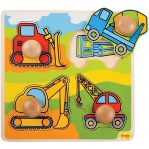 Bigjigs Toys - Моят първи дървен пъзел с дръжки - Строителна площадка (BJ518)
