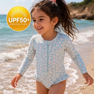 Swim Essentials Детски цял бански с UPF50+ защита и дълги ръкави - "Green Flowers (SWE-2024SE1101)