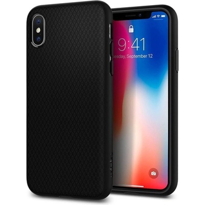 Spigen Калъф за iPhone X, протектор, термополиуретанов, Spigen Liquid Air Case, удароустойчив, черен-матов (057CS22123)