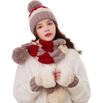 HARAHU Зимен плетен комплект - Кафяв kp21602 (21602)